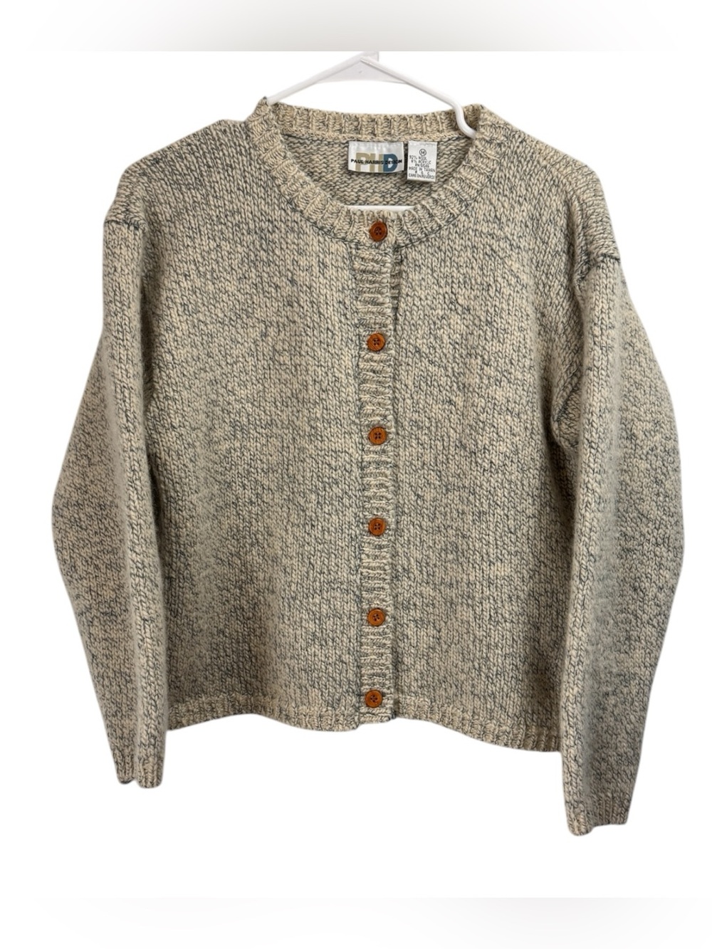 Vintage Paul Harris Size Medium Chunky Wool Boxy Cardigan Sweater Blue Oatmeal